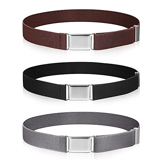 3 Pieces Kids Toddler Elastic Magnetic Belt Adjustable Buckle Stretch Belts with Silver Square Buckle for Boys Girls