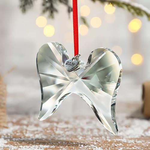 KANPURA Crystal Angel Wings With 2026 Heart Style Engraving Ornaments Hanging Ornament Gifts for Family