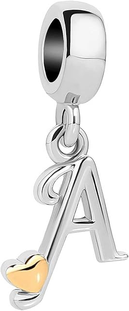 KunBead Jewelry Letter A-Z Initial Alphabet Gold Tone Heart Love Birthday Dangle Charms Compatible with Pandora Bracelets Necklaces for Women Girls