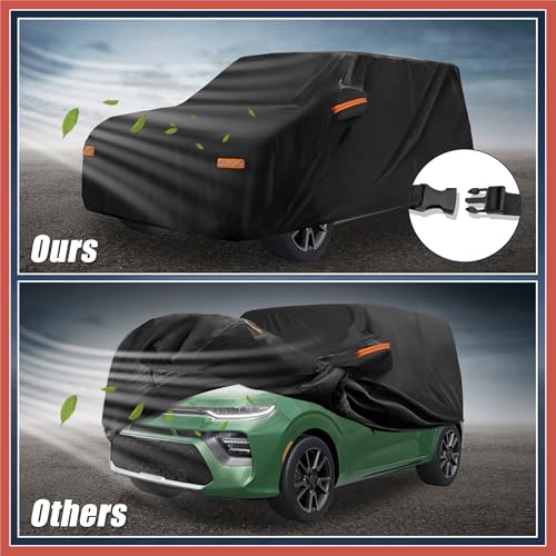 Image of ACROPIX Car Cover for Kia Soul 2009-2024 210D-PU Oxford Outdoor Full Car Cover All Weather Waterproof Windproof Sun Protection with Driver Door Zipper Black Car Parts