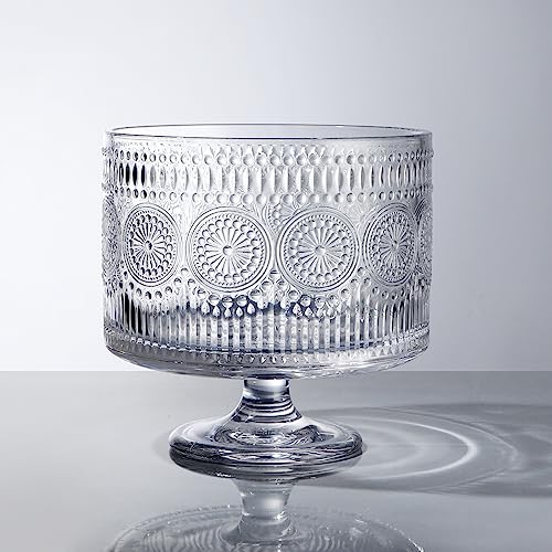MDLUU Glass Trifle Bowl with Pedestal, 3.43qt Footed Dessert Stand, Vintage Centerpiece Bowl for Layered Cakes, Fruits, Salad (Sunflower Pattern) - Thumbnail 2
