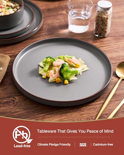 Image of Famiware Nebula Ridge Stoneware Dinnerware Sets for 6, Plates and Bowls Sets, 18 Pieces Dishes Set, Microwave and Dishwasher Safe Kitchen Plates, Dark Gray