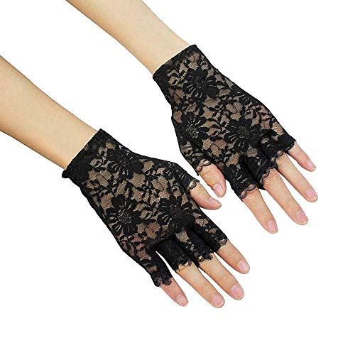 Guantes de encaje - sin dedos - sexy - elegante - disfraz - disfraz - carnaval - halloween - cosplay - accesorios - mujer - color negro - idea de regalo para cumpleaños Cover
