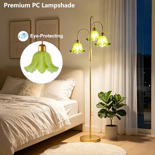 Image of Lightdot 70IN Flower Floor Lamp for Living Room, 3 Pole Dimmable Tree Floor Lamps with 3000K Bulb Included for Wedding /Party, Unique Floral Tall Lamp with 5Lbs Heavy Base for Bedroom /Sofa-Green