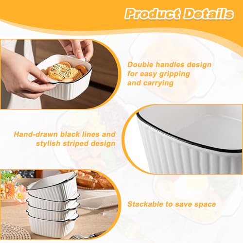 Miniatura 3 de 4 Piezas Bandejas Horno Cerámica Quadrato Con Asas, 400ml Bandeja Mini Apilable Seguridad Apta Freidora Sin Aceite, Horno Y Microondas, Fuente Lasaña Para Pasteles Hornear, Carne Cocinar Y Asar
