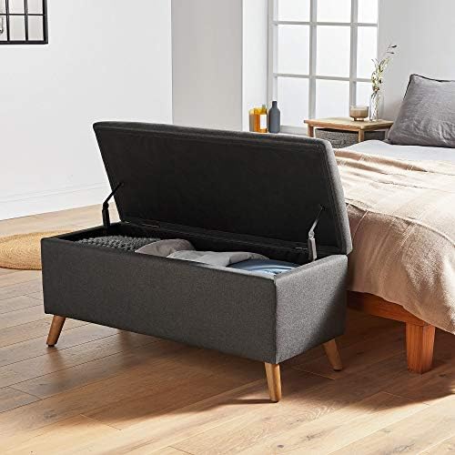 VonHaus Storage Ottoman, Charcoal Grey End of Bed Storage, Multipurpose Bedding Box w/Internal Storage Space, Soft Close Hinges & Padded Wooden Feet, Chaise Lounge for Bedroom, Living Room, Hallway