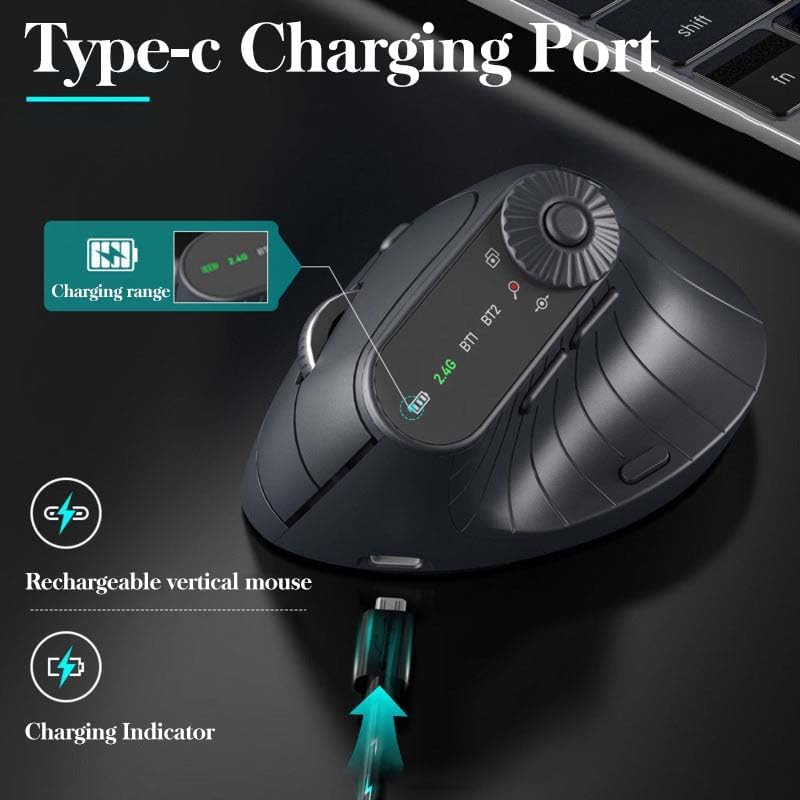 2025 Upgraded Ergonomic Triple-Connect Wireless Mouse, Vertical Ergonomic Mouse with 4 Adjustable DPI, Bluetooth 5.0&USB Receiver for Laptop/PC/Mac, Pain Relief for Office/Gaming/Design (Black)