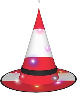 Austrian flag Witch Hat - Halloween Costume Accessories for Party, Masquerade & Ladies Cosplay Dress - LED Light Cap