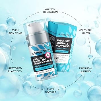 SimplyVital Collagen, Retinol & Hyaluronic Acid Serum + Cream Set Anti-Aging Face & Neck Moisturizer Duo Hydrating & Firming Skin Care Bundle for Women