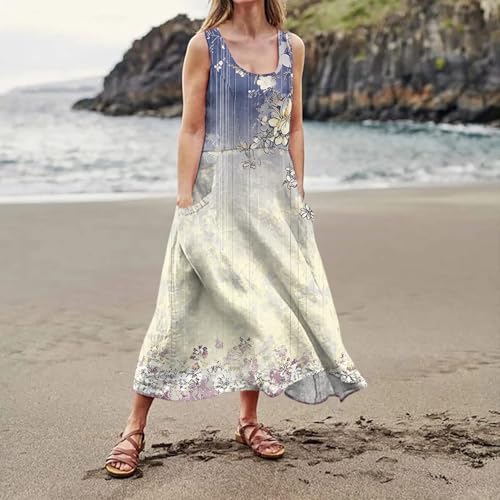 Plus Size Cotton Linen Summer Dresses for Curvy Women 2025 Sleeveless Maxi Vacation Beach Sundresses with Pockets
