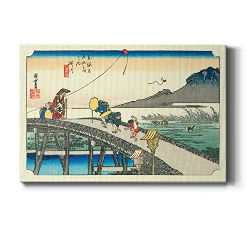 Renditions Gallery Hiroshige 26th station: Kakegawa Wall Art, Japanese Woodblock, Premium Gallery Wrapped Canvas Decor, Ready to Hang, 60 in W x 40 in H Made in America Print