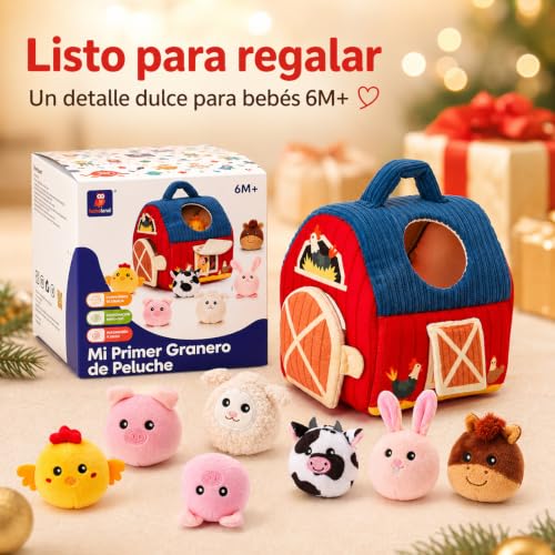 Miniatura 6 de Hahaland Juguetes Bebes 6-12 Meses - Animales Granja De Peluche Blandos Con Sonajas, Arrugas, Espejo - Juguetes Montessori Para Bebes 3 6 12 Meses