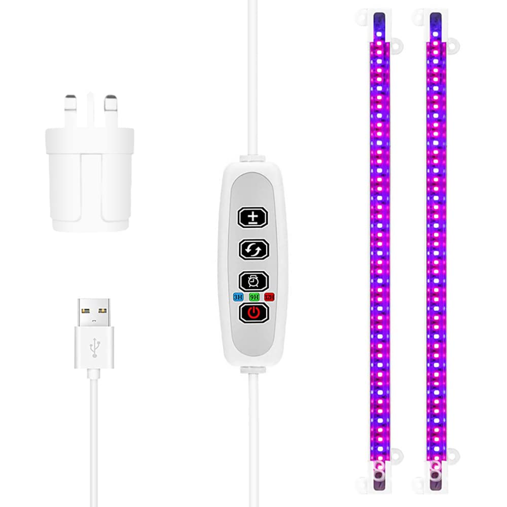 Barra de luz de cultivo para plantas de interior, 2 paquetes de luz LED de espectro completo actualizada con temporizador de encendido y apagado automático, 96 LED/4 niveles regulables, lámpara de
