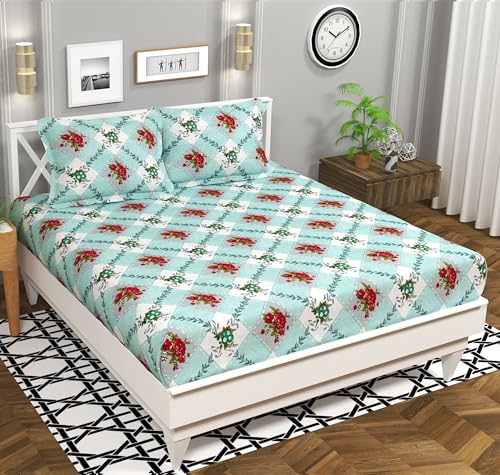Image of BSB HOME 100% Cotton Double Bed Bedsheet Set | 144 TC Soft & Breathable | Sky Blue Rose Print with 2 Pillow Covers | Wrinkle Free | for Bedroom & Gifting (90 x 90 Inches)
