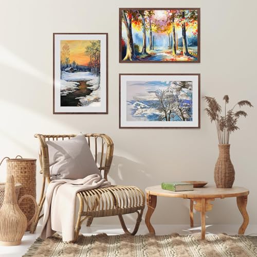 puthiac 12x18 Solid Oak Wood Picture Frame, Fits 8x12 with Mat or 12x18 Without Mat, Wall Display Only, Vertical or Horizontal, Plexi Front, 3 Pack, Walnut — view 5