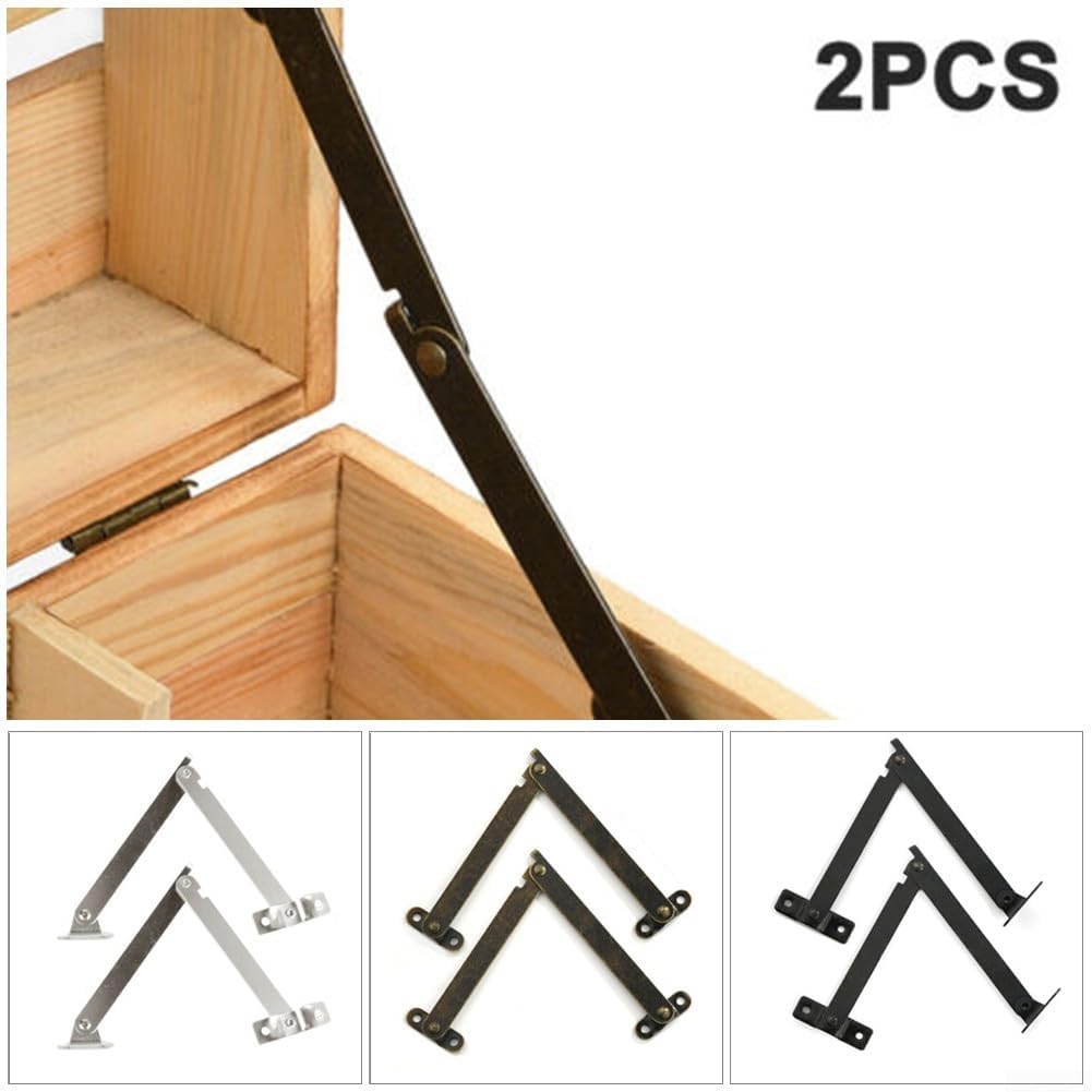Metal Lid Support Hinges, Antique Bronze Finish Stay Hinges for Chests, Jewellery Boxes, Wine Boxes & Furniture Cabinets – 2-Pack(Black bronze 2#)