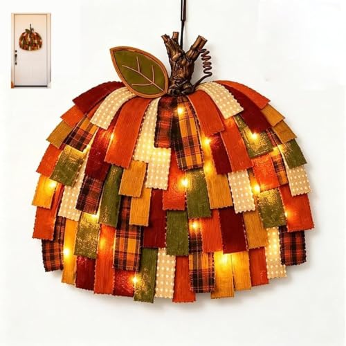 Handmade Patchwork Pumpkin Door Hanger,with Lights