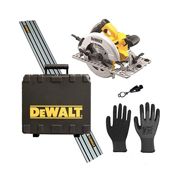 DeWALT Handkreissäge DWE576KR inkl. Führungsschiene (1500 mm), Handschuhclip, 24x Arbeitshandschuhe, 24 Zahn HM…