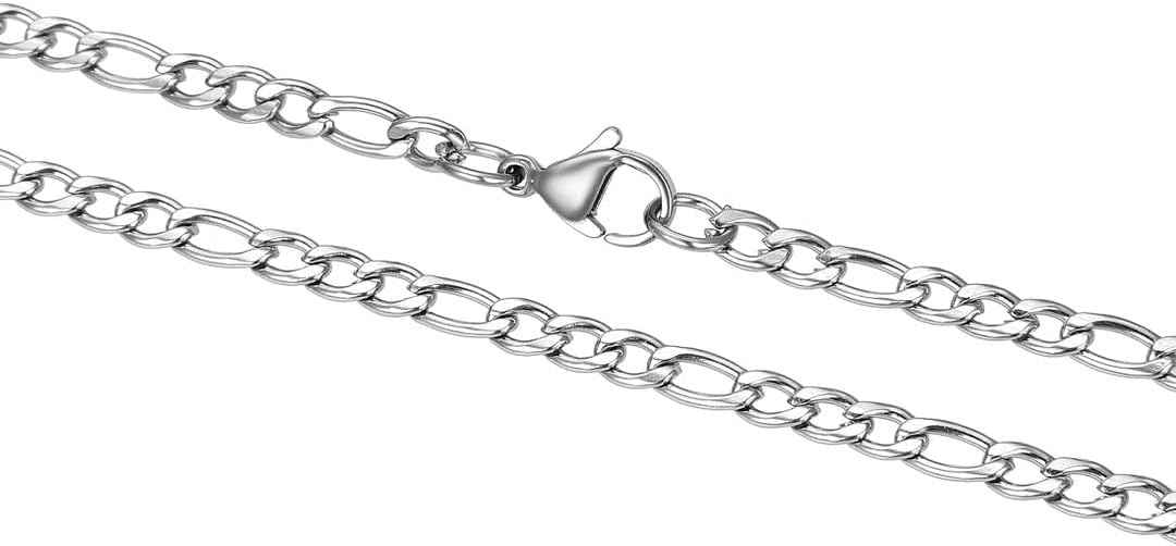 304 Grade Surgical Stainless Steel 3.8mm 4.7mm Diamond-Cut Figaro Link Chain Necklace 18 Inch Tarnish Resistant Hypoallergenic Women Men Jewelry
