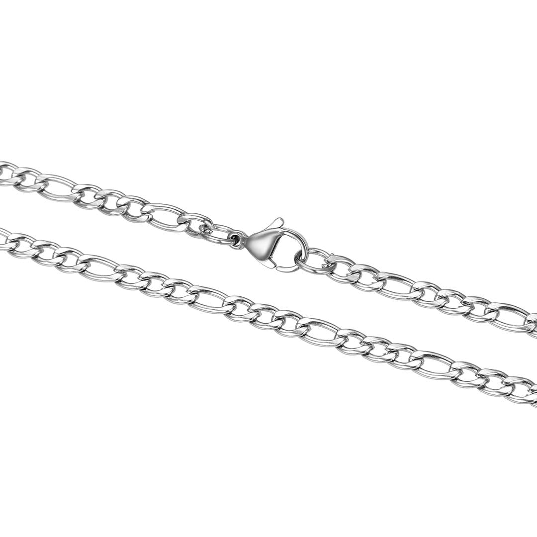 304 Grade Surgical Stainless Steel 3.8mm 4.7mm Diamond-Cut Figaro Link Chain Necklace 18 Inch Tarnish Resistant Hypoallergenic Women Men Jewelry