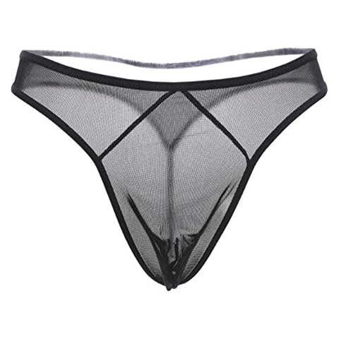 KHUFUZI Mens Mesh Thongs Lingerie Breathable Briefs Sexy Underwear See Through Hot Underpants Gift for Boyfriend Husband One Size Cover