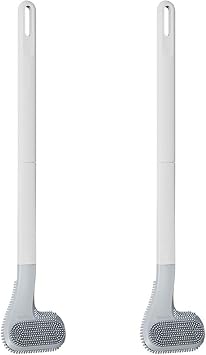Toilet Brush, Long Handle Golf Toilet Brush with Holder 360 Deep Cleaning Flexible Silicone Toilet Cleaner Brush Wall Mounted for Bathroom 2Pcs White Brush