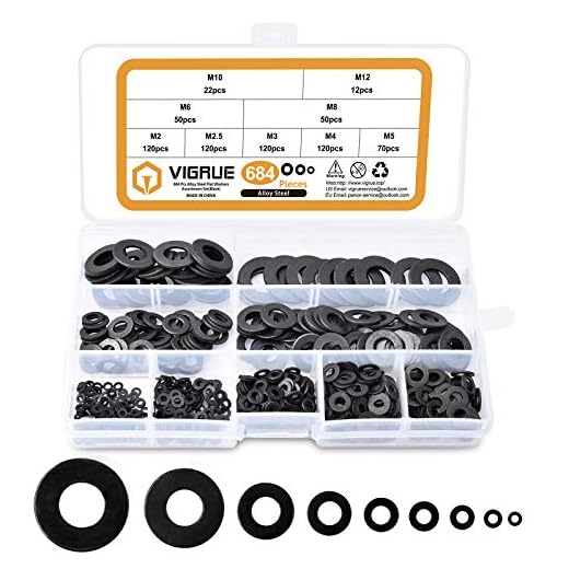 VIGRUE Black Zinc Plated Alloy Steel Flat Washers Set Washers Hardware Assortment 684 Pieces -9 Sizes M2 M2.5 M3 M4 M5 M6 M8 M10 M12
