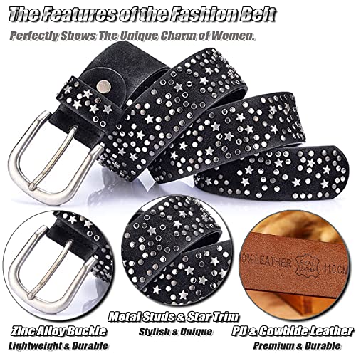 Women's Studded Fashion Waist Belt, Leather Belt with Metal Rivet & Stars, Ladies Trendy Belt for Jeans Pants Shorts4