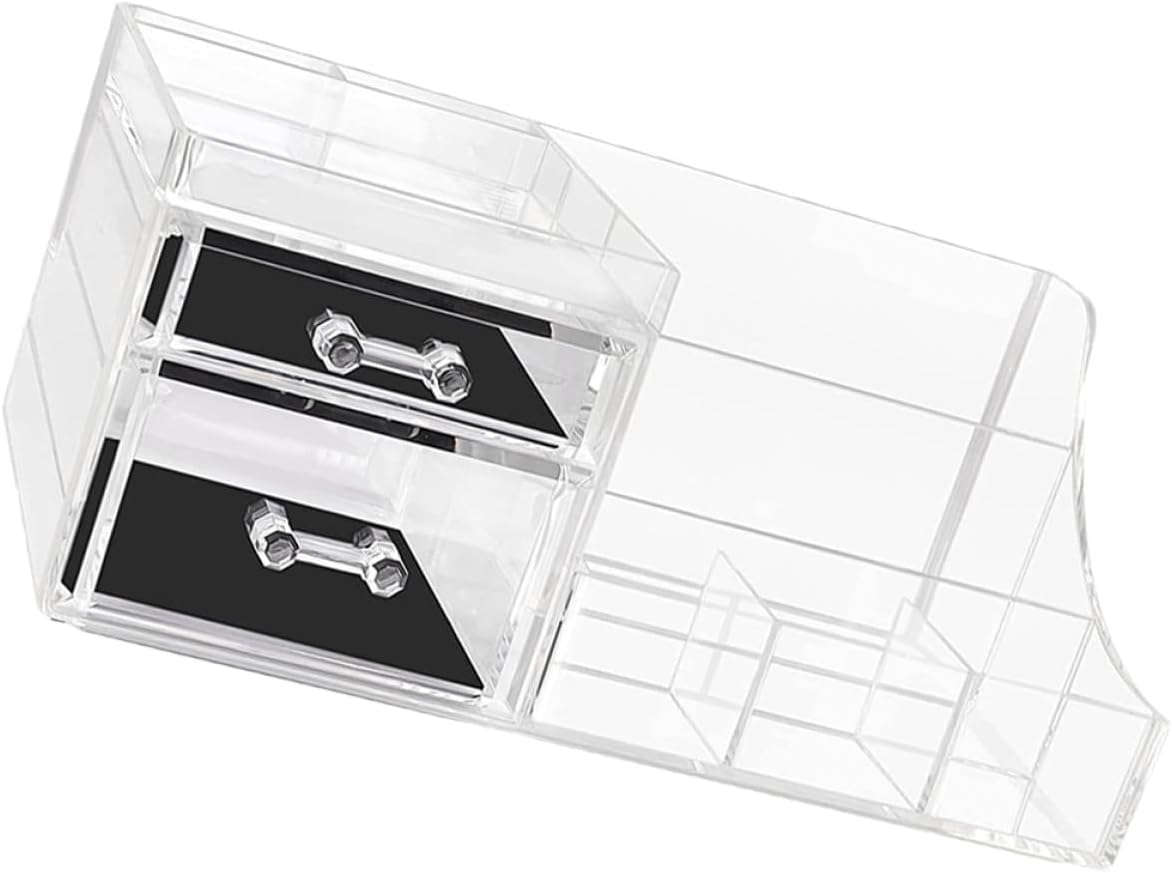 Acrylic Makeup Organizer with Multi-drawer Storage, Cosmetic Display Case with Lipstick and Brush Holders, Vanity Cosmetic Organizer for Skincare and Perfume Storage