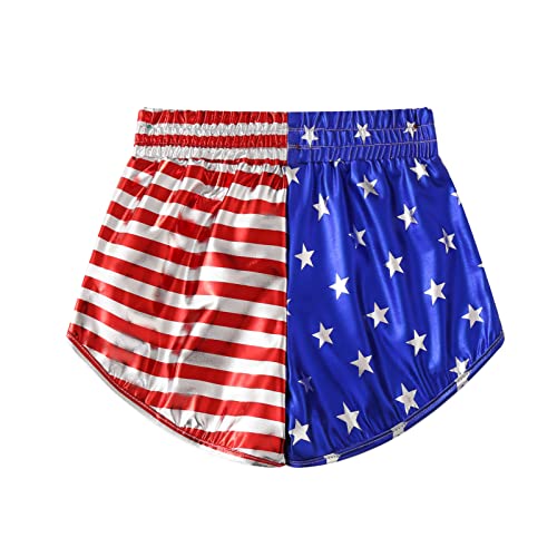 Sugaretty 4Th July Metallic Shorts For Girls American Flag Pants Sparkly Shiny Clothes, 8 9 Years #TOP1