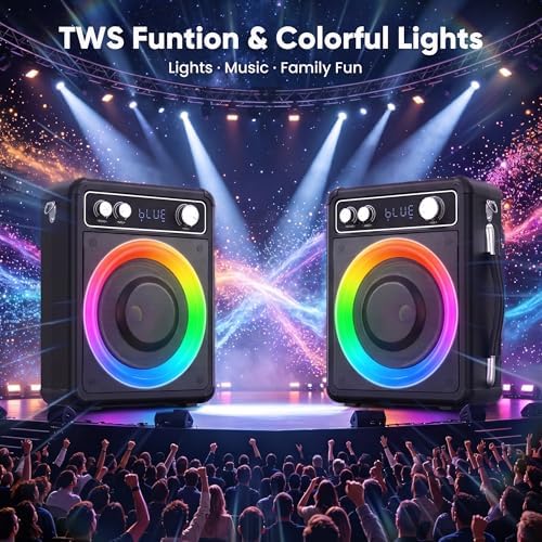 VOSOCO Karaoke Machine with 2 Wireless Microphones, Portable Bluetooth Speaker for Adults Kids, PA Systems Support TWS Echo Adjust TF USB AUX for Home Party Outdoor Travel - View 6