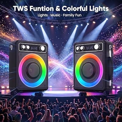 VOSOCO Karaoke Machine with 2 Wireless Microphones, Portable Bluetooth Speaker for Adults Kids, PA Systems Support TWS Echo Adjust TF USB AUX for Home Party Outdoor Travel