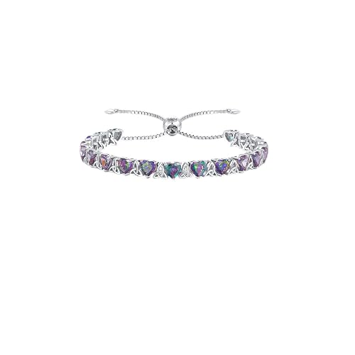 ETERMBOL Birthstone Tennis Bracelets for Women, 925 Sterling Silver | Heart Shaped Celtic Trinity Knot, 12 Monthly Birthstones, Adjustable 6-8 Inches, Anniversary Birthday Gift