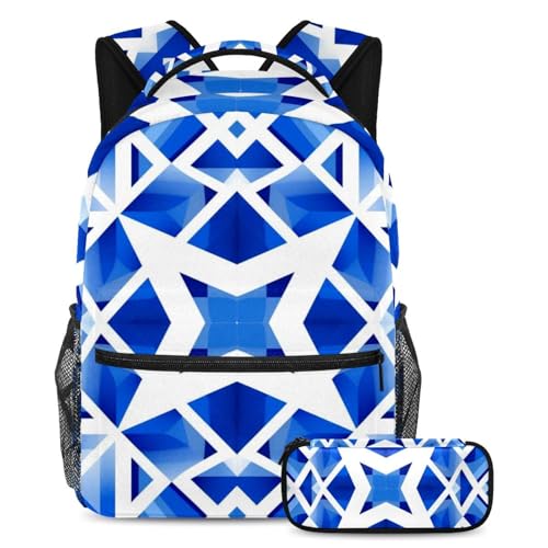 Cartable drapeau mosaïque bleu grand format avec trousse scolaire assortie