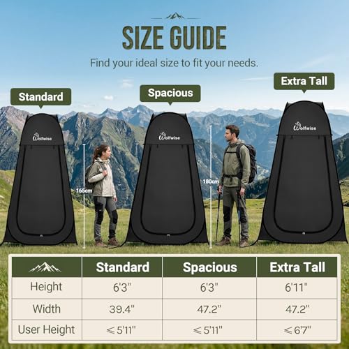 Wolfwise Instant Pop-Up Shower Tent for Camping, Portable Changing Room with Ventilation Window & Carry Bag - Privacy Space for Beach & Outdoor, Standard, Black - Image 4