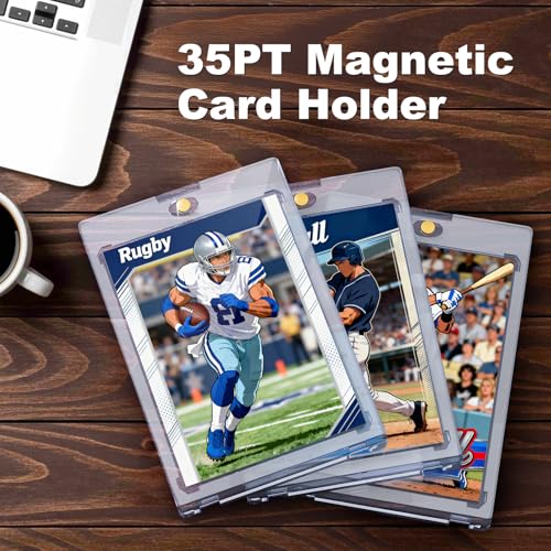Image of 100ct Magnetic Card Holder, 35pt Trading Card Holder, U-V Protection | Hard Plastic Card Protectors, Ultra Clear Baseball Card Holder Fits Baseball, Football and Game Cards