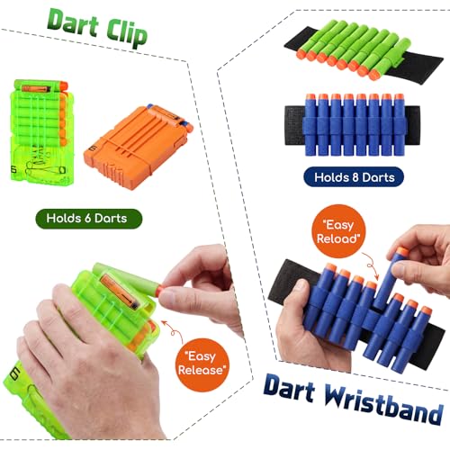 Image of Lehoo Castle 2PACK Kids Tactical Vest Kit for Nerf Guns N-Strike Elite Series for Boys Girls, with 60 Refill Darts, Dart Pouch, Tactical Mask, Reload Clips, Protective Glasses (Blue+Green)