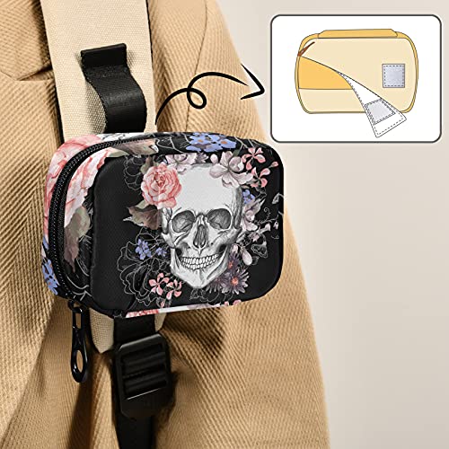 Image of Naanle Watercolor Flower Skull Pill Box 7 Day Pill Case Travel Pill Organizer Bag with Zipper Portable Weekly Case Compact Size for Vitamin Supplement Holder