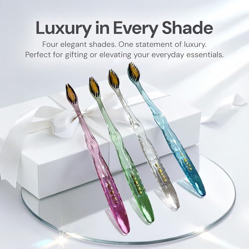 Image of Nano-b Manual Toothbrush Set for Adults with Sensitive Gums, Gold & Charcoal Soft /Medium Bristles, Travel Cases, Blue, Pink, Green, Crystal, 12-Pack