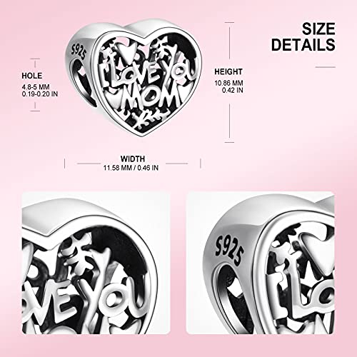 Ningan Love You Mum Charm For Charms Bracelet 925 Sterling Silver Love Heart Charm Bead For Necklace - Mother's Day Birthday Jewelry Gift For Women #TOP4