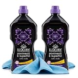Luxury Nota Viola Pavimenti e Superfici Diamond Detergente Concentrato Sgrassante Igienizzante, Profumo a Lunga Durata, per Gres, Marmo, Ceramica e Cotto, Made in Italy, 2 x 1,25 L + Panno Microfibra