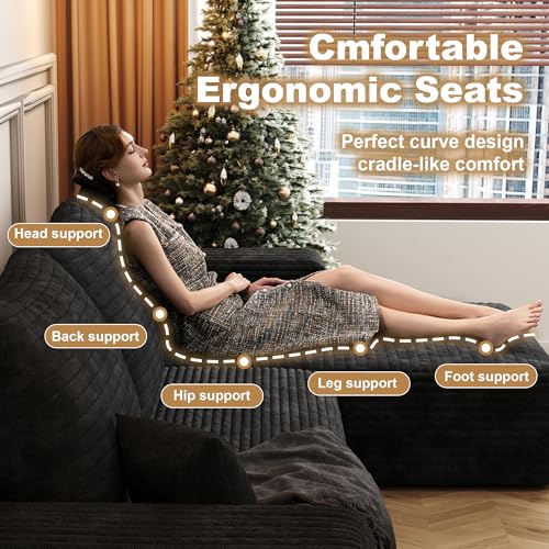 Image of 96 inch Sectional Couches for Living Room Cloud Couch Sofa with L-Shape Upholstered Boneless Couchs Modern Modular Sectional Couch with Chaise