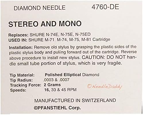 ELLIPTICAL TURNTABLE NEEDLE FOR Shure N74E N75E R1000EDT RS-6E 6X M71 M74 DE