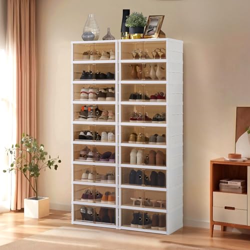 LAFORMO Collapsible Shoe Rack Organizer Foldable Shoe Cabinet with Doors, Large Plastic Folding Shoe Cabinet, Easy Assembly Shoe Shelves Organizer for Entryway (9Tiers,2Groups,36Pairs)