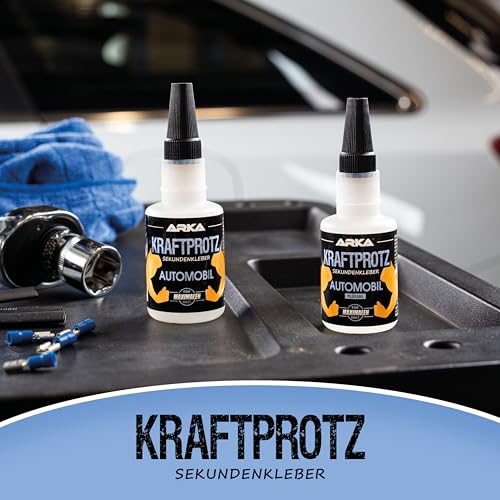 KFZ & Motorrad Sekundenkleber Gel – 50 g Automobilkleber extra stark, hitzebeständig & wasserfest – transparent & stoßfest – Anti-Austrocknungs-Spitze – KRAFTPROTZ GFK-, ABS-, Kunststoff-Kleber