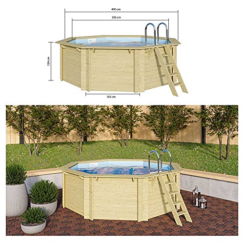 Holzpool Trendpool Achteck 400 x 400 x 124 cm mit Innenhülle