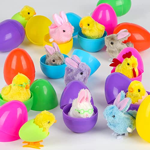 Sizonjoy 12 Pack Prefilled Easter Eggs with Wind-Up Toys, Plastic Easter Eggs Filled with Toys for Easter Basket Stuffers Fillers, Party Favor, Easter Eggs Hunt (Chicks & Bunnies) - Thumbnail 3