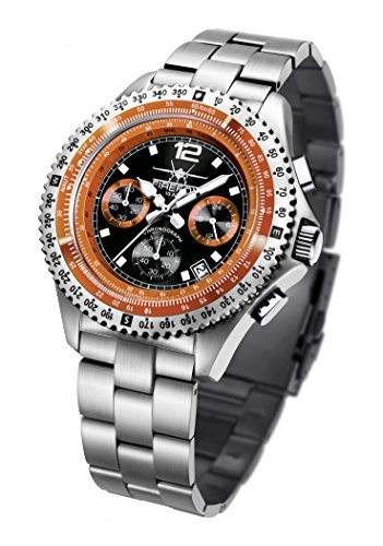FIREFOX Fighter FFS05-107 schwarz/orange Chronograph Herrenuhr Armbanduhr massiv Edelstahl Sicherheitsfaltschließe 10 ATM Prüfdruck