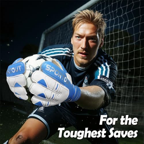 SPORTOUT Youth Adult Goalie Goalkeeper Gloves,Strong Grip for The Toughest Saves, With Finger Spines to Give Protection to Prevent Injuries (8, Blue) SPORTOUT Youth Adult Goalie Goalkeeper Gloves,Strong Grip for The Toughest Saves, With Finger Spines to Give Protection to Prevent Injuries (8, Blue)