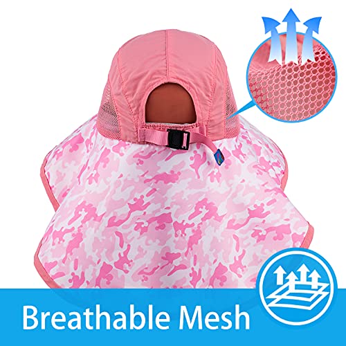 Image of Kids Sun Hat UPF 50+ Boy Girl Protection Hat Wide Brim Beach Hats with Mesh and Adjustable Chin Strap